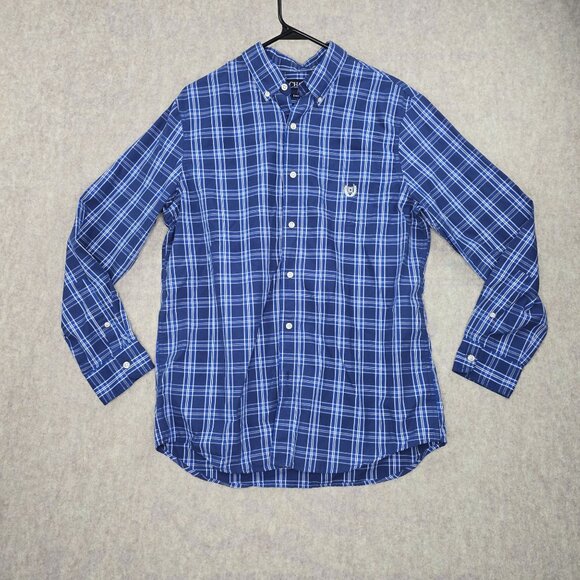 Chaps Mens Blue Plaid Button-Down Shirt M Long Sleeve Cotton/Polyester - Picture 1 of 5